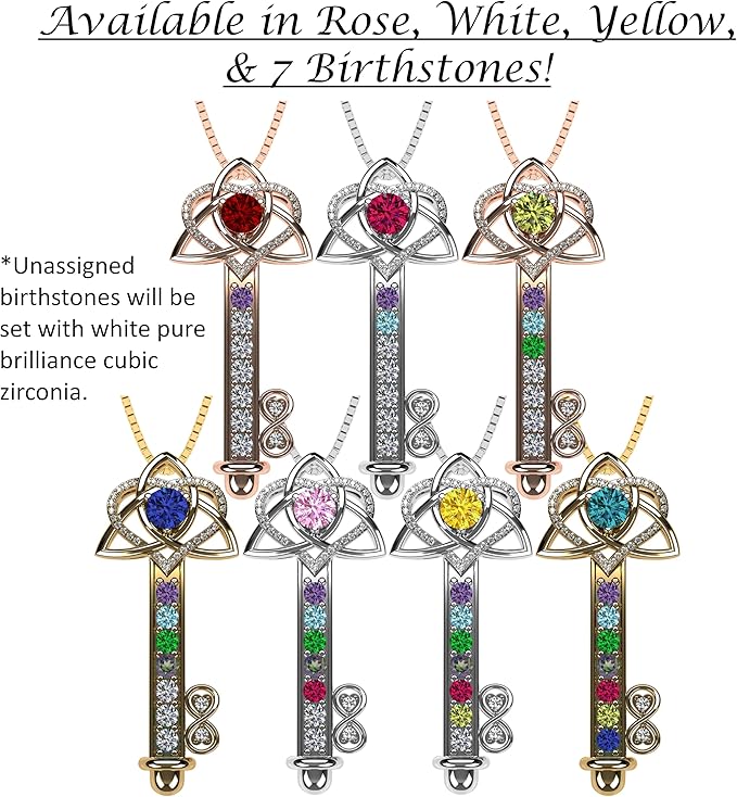 Key to Infinity Love Mother & Child Necklace w/ 1-7 Birthstones in Silver, 10K, or 14K Gold