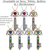 Key to Infinity Love Mother & Child Necklace w/ 1-7 Birthstones in Silver, 10K, or 14K Gold