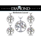 Central Diamond Center Tree of Life Mothers Birthstone Necklace in Silver-10K or 14K Gold Up to 12stones