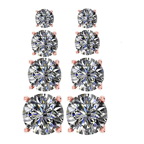 4 Pairs Stud Earrings Set, Hypoallergenic Pure Brilliance Cubic Zirconia 925 Sterling Silver, 4-6.5mm