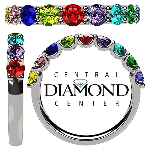 Central Diamond Center U'r Family Ring w/ 1 to 9 Simulated Birthstones in Sterling Silver, 10k, 14K Gold, Mothers Rings
