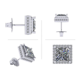 Princess Halo Earrings W/ Pure Brilliance Zirconia In Sterling Silver Mounting, Hypoallergenic