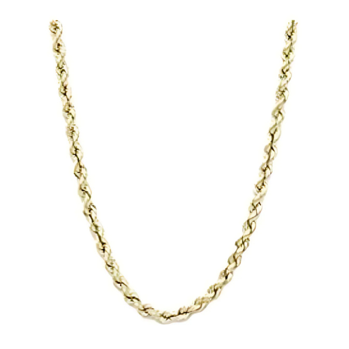 Close-up of a rose gold plated diamond cut rope chain.