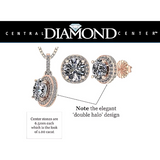 Central Diamond Center Round Halo Earring & Necklace Set w/ 6.5mm Simulated Birthstones in 925 Sterling Silver, Hypoallergenic