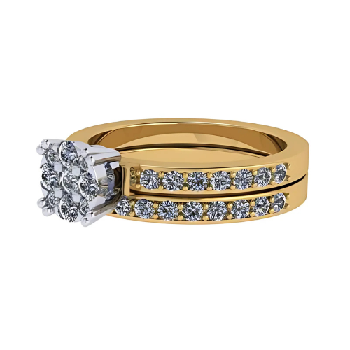 Lab Created CVD Diamond Cluster Center Wedding Bridal Set 10kt Gold