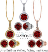 Central Diamond Center Round Halo Earring & Necklace Set w/ 6.5mm Simulated Birthstones in 925 Sterling Silver, Hypoallergenic
