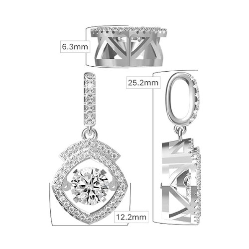 Square Halo Dancing Gemstone Matching Earrings & Necklace 925 Sterling Silver & Pure Brilliance Zirconia