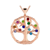 Central Diamond Center Tree of Life Mothers Birthstone Necklace in Silver-10K or 14K Gold. Up to 12stones