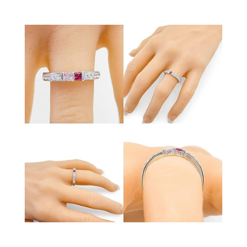 Central Diamond Center Princess w/ Side CZ Couples 2 Stone Ring w/ Simulated Birthstones in Silver 10K or 14K Gold