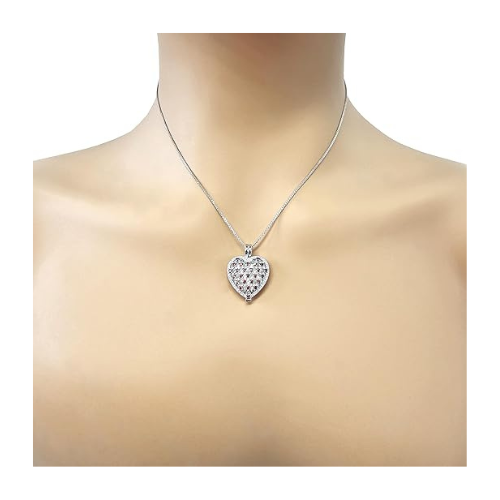 Central Diamond Center Heart of Hearts Birthstone Locket Necklace Pendant in Sterling Silver & Mother of Pearl