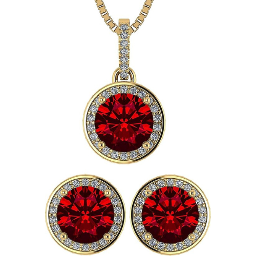 Central Diamond Center Round Halo Earring & Necklace Set w/ 6.5mm Simulated Birthstones in 925 Sterling Silver, Hypoallergenic