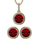 Central Diamond Center Round Halo Earring & Necklace Set w/ 6.5mm Simulated Birthstones in 925 Sterling Silver, Hypoallergenic