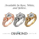 Central Diamond Center Asscher Cut Engagement Ring Pure Brilliance Zirconia, Vintage & Antique Look, Sterling Silver, 10K or 14K Gold