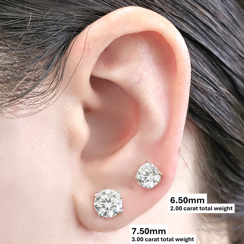 Lucita Simulated Diamond Stud Earrings with Solid 14K Gold Posts & Sterling Silver Basket, 3 & 4 Prongs