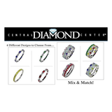 Central Diamond Center Baguette Stackable Birthstone Ring Band w/ Simulated Birthstones, Sterling Silver