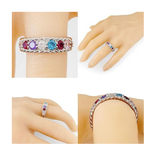 Central Diamond Center Rope Mothers Birthstone Ring with 1 to 10 Simulated Birthstones, Sterling Silver, 10K or 14K Gold