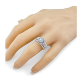 3.00 Carat Simulate Diamond Engagement Ring-Round & Baguette 5.00ct twt-Platinum Plated Sterling Silver