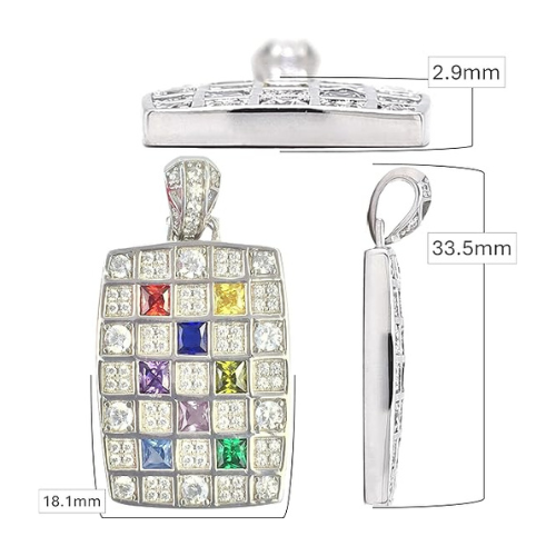 Central Diamond Center Dog Tag Mother's Necklace w/ 1 to 8 Simulated Birthstones in Silver, 10K, or 14K Gold