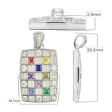 Central Diamond Center Dog Tag Mother's Necklace w/ 1 to 8 Simulated Birthstones in Silver, 10K, or 14K Gold