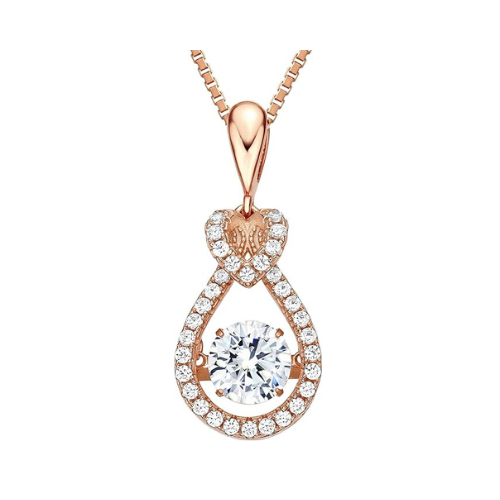 Heart & Pear Dancing Gemstone Necklace for Women 925 Sterling Silver & Pure Brilliance Zirconia