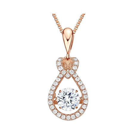 Heart & Pear Dancing Gemstone Necklace for Women 925 Sterling Silver & Pure Brilliance Zirconia