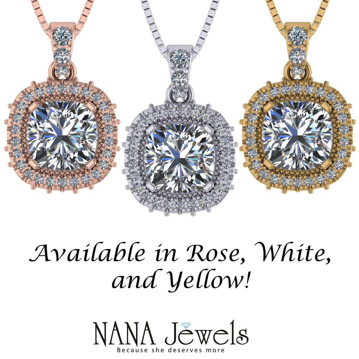 NANA Jewels Cushion Cut Halo CZ Simulated Diamond Solitaire Necklace Sterling Silver 8mm Zirconia Center Gemstone
