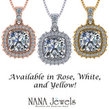 NANA Jewels Cushion Cut Halo CZ Simulated Diamond Solitaire Necklace Sterling Silver 8mm Zirconia Center Gemstone