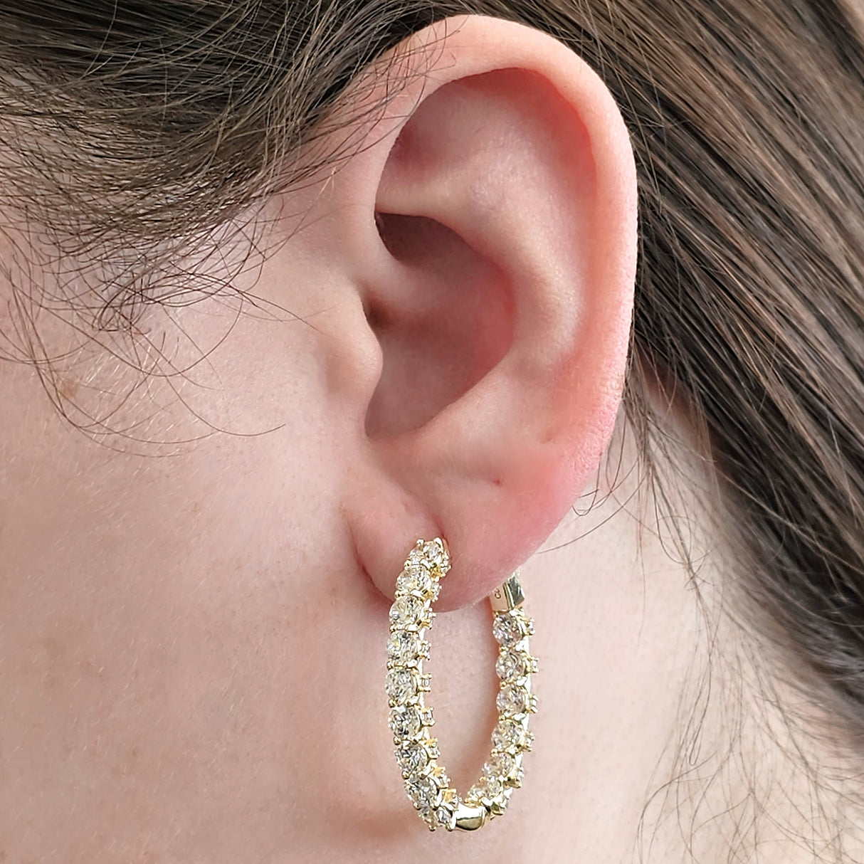 Zsa Zsa Oval Hoop Earrings Solid 925 Sterling Silver w/ Pure Brilliance Zirconia, Simulated Diamond Hoops