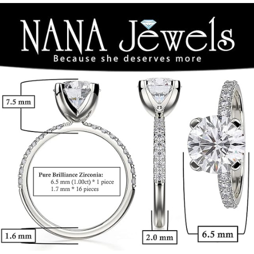 NANA Jewels 1.00ct to 4.00ct Simulated Diamond Engagement Ring Round Solitaire Sterling Silver 10k-14k