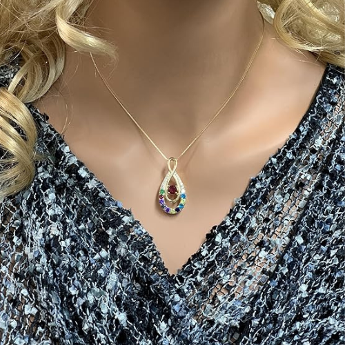 Yours Infinity Mother & Child necklace with 3 birthstones.