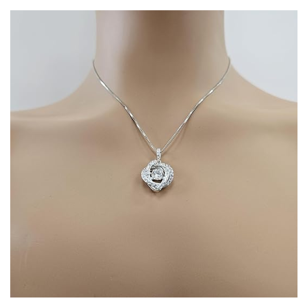 Central Diamond Center Swirl Dancing Gemstone Necklace for Women in Solid 925 Sterling Silver w/Pure Brilliance Zirconia CZ