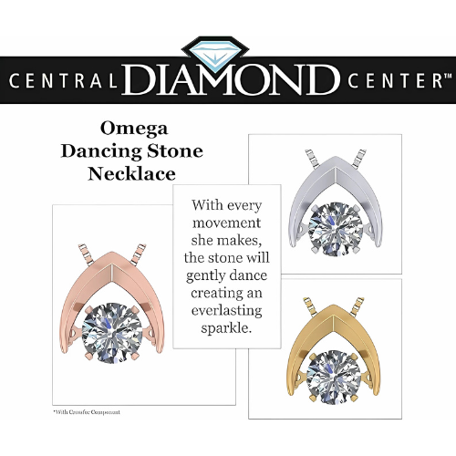 Central Diamond Center Omega Dancing Gemstone Necklace for Women in 925 Sterling Silver & Pure Brilliance Zirconia CZ