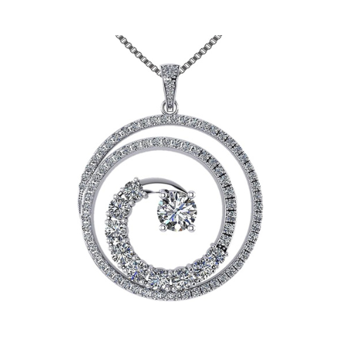 Elegant Swirl Simulated Diamond Necklace – Solid Sterling Silver, Platinum Plated – Dazzling Central Diamond Accent for Women