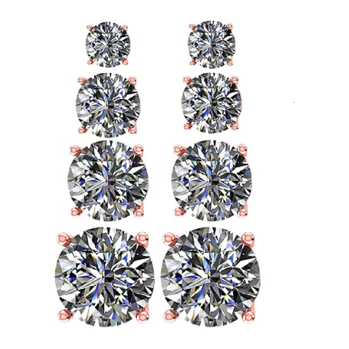 4 Pairs Stud Earrings Set, Hypoallergenic Pure Brilliance Cubic Zirconia 925 Sterling Silver, 4-6.5mm