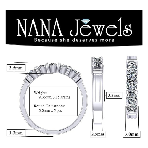NANA Jewels Simulated 5 Stone 1carat Diamond Engagement Ring Wedding Ring CZ-Silver-10K or 14k Gold
