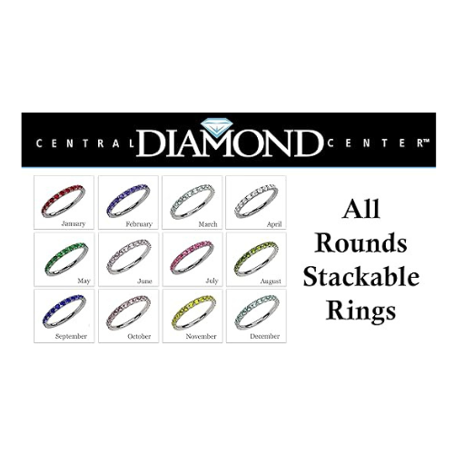 Central Diamond Center Sterling Silver Stackable Birthstone Ring Band w/ All Rounds Simulated Birthstones, Gold Plated