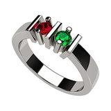 Central Diamond Center Straight Bar Couples 2 Stone Ring w/ Simulated Birthstones in Sterling Silver, 10K or 14K Gold