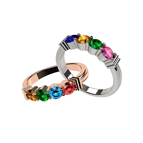 Central Diamond Center Shared Prong Mothers Birthstone Family Ring w/ 1 to 6 Simulated Gemstones in Sterling Silver, 10K or 14K Gold