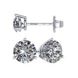 14K Gold Post & Sterling Silver Pure Brilliance Zirconia 3 Prong Martini Style Stud Earrings 1.0ct to 4ct