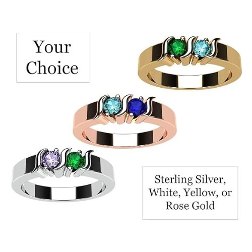 Central Diamond Center S-Bar Couples 2 Stone Ring w/ Simulated Birthstones, Sterling Silver, 10K, or 14K Gold