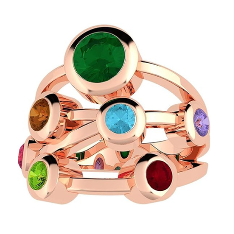 Central Diamond Center Bubble Mother's Ring with 1 to 7 Simulated Birthstones in Sterling Silver