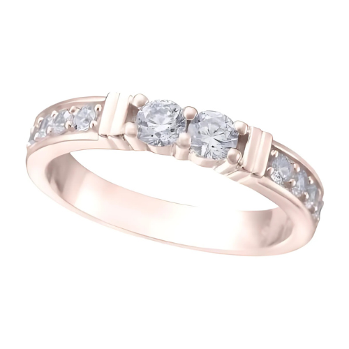 Central Diamond Center Shared Prong w/ Sides Couple 2 Stone Ring w/ Simulated Birthstones in Silver, 10K or 14k Gold