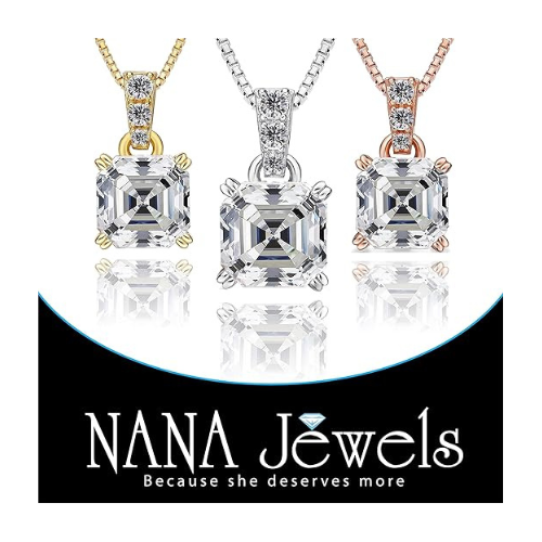 Nana Jewels Asscher Cut Simulate Diamond Solitaire Necklace With 22" Adjustable Box Chain- 7Mm(2Ct) Or 8Mm(3Ct) Look