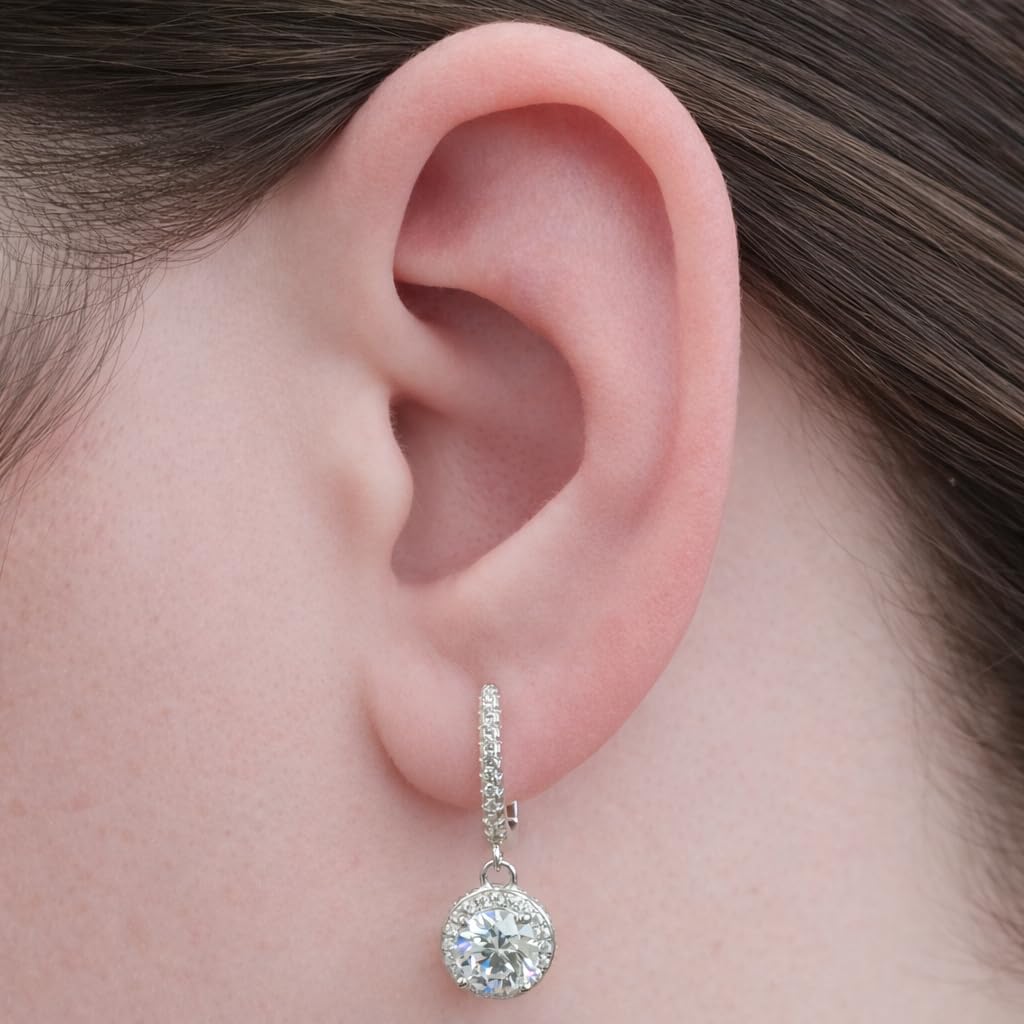 Halo Birthstone Dangle Earrings w/ Pure Brilliance Zirconia Accent Gemstones in Sterling Silver for Women