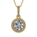 Round Simulated Diamond Solitaire Necklace/Pendant- Double Halo from 1 to 3 carat center- Sterling Silver
