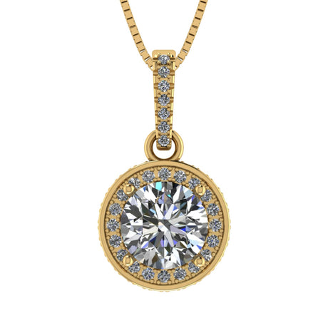 Round Simulated Diamond Solitaire Necklace/Pendant- Double Halo from 1 to 3 carat center- Sterling Silver