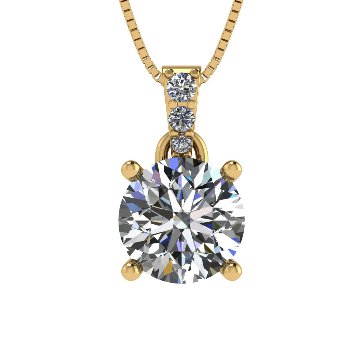 4 Prong Round Solitaire Simulated Diamond Necklace in Solid Sterling Silver with Pure Brilliance Zirconia