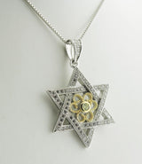 Central Diamond Center Star of David Pendant Sterling Silver and Pure Brilliance CZ w/Box Chain