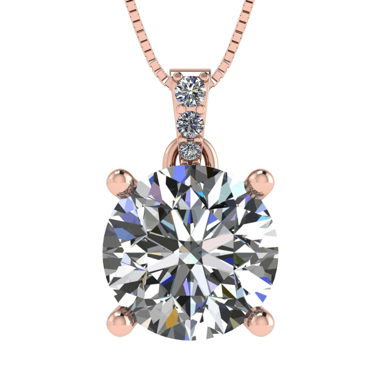 4 Prong Round Solitaire Simulated Diamond Necklace in Solid Sterling Silver with Pure Brilliance Zirconia