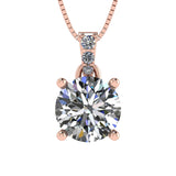 4 Prong Round Solitaire Simulated Diamond Necklace in Solid Sterling Silver with Pure Brilliance Zirconia